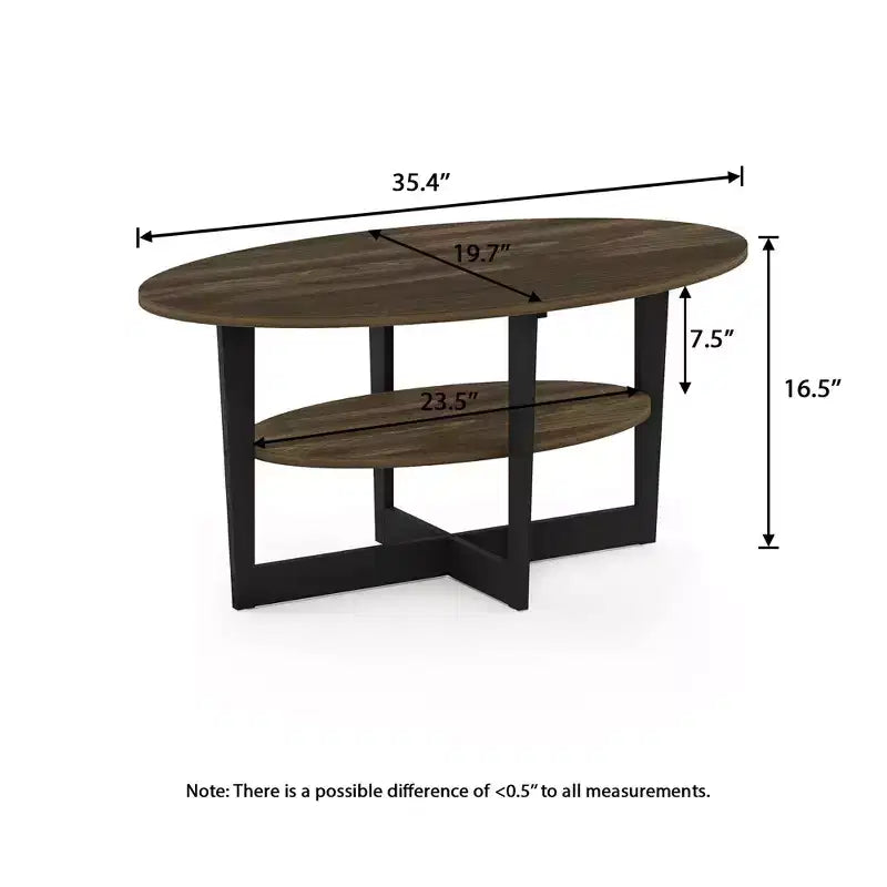 HOMLUX Tavolino da Caffè Ovale a 2 Livelli per Soggiorno con Ripiano Aperto, Finitura Effetto Legno