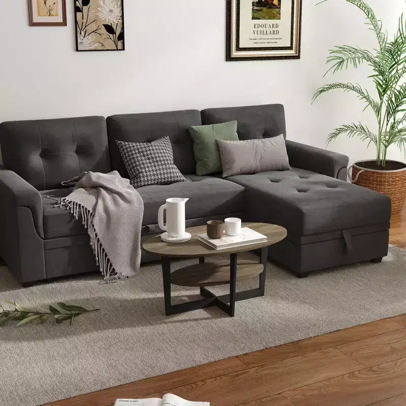 HOMLUX Tavolino da Caffè Ovale a 2 Livelli per Soggiorno con Ripiano Aperto, Finitura Effetto Legno