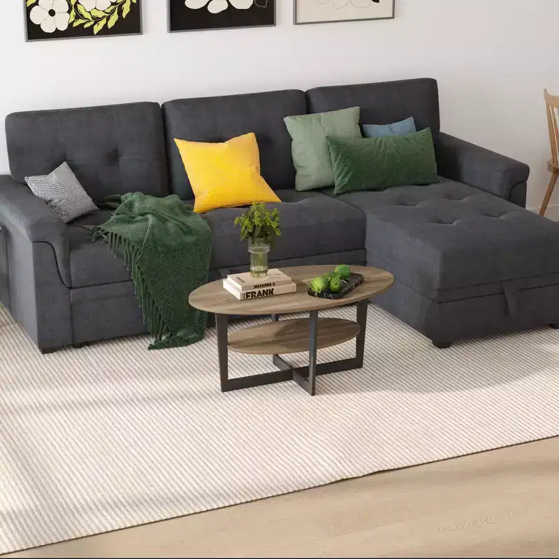 HOMLUX Tavolino da Caffè Ovale a 2 Livelli per Soggiorno con Ripiano Aperto, Finitura Effetto Legno