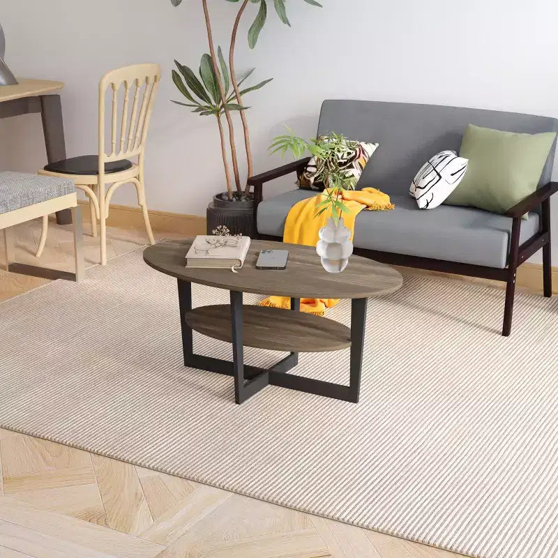 HOMLUX Tavolino da Caffè Ovale a 2 Livelli per Soggiorno con Ripiano Aperto, Finitura Effetto Legno
