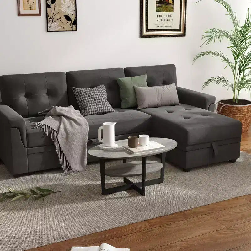 HOMLUX Tavolino da Caffè Ovale a 2 Livelli per Soggiorno con Ripiano Aperto, Finitura Effetto Legno