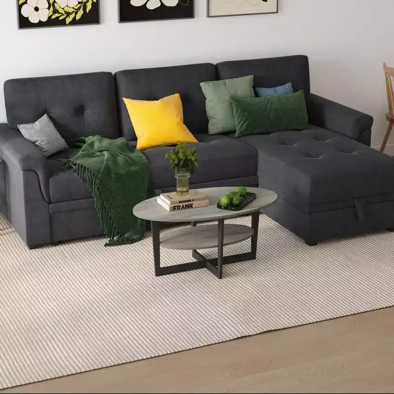 HOMLUX Tavolino da Caffè Ovale a 2 Livelli per Soggiorno con Ripiano Aperto, Finitura Effetto Legno