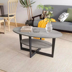HOMLUX Tavolino da Caffè Ovale a 2 Livelli per Soggiorno con Ripiano Aperto, Finitura Effetto Legno