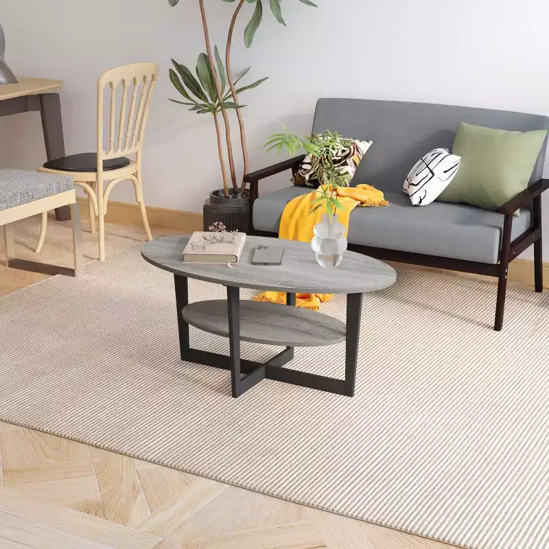 HOMLUX Tavolino da Caffè Ovale a 2 Livelli per Soggiorno con Ripiano Aperto, Finitura Effetto Legno