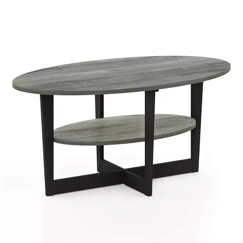 HOMLUX Tavolino da Caffè Ovale a 2 Livelli per Soggiorno con Ripiano Aperto, Finitura Effetto Legno