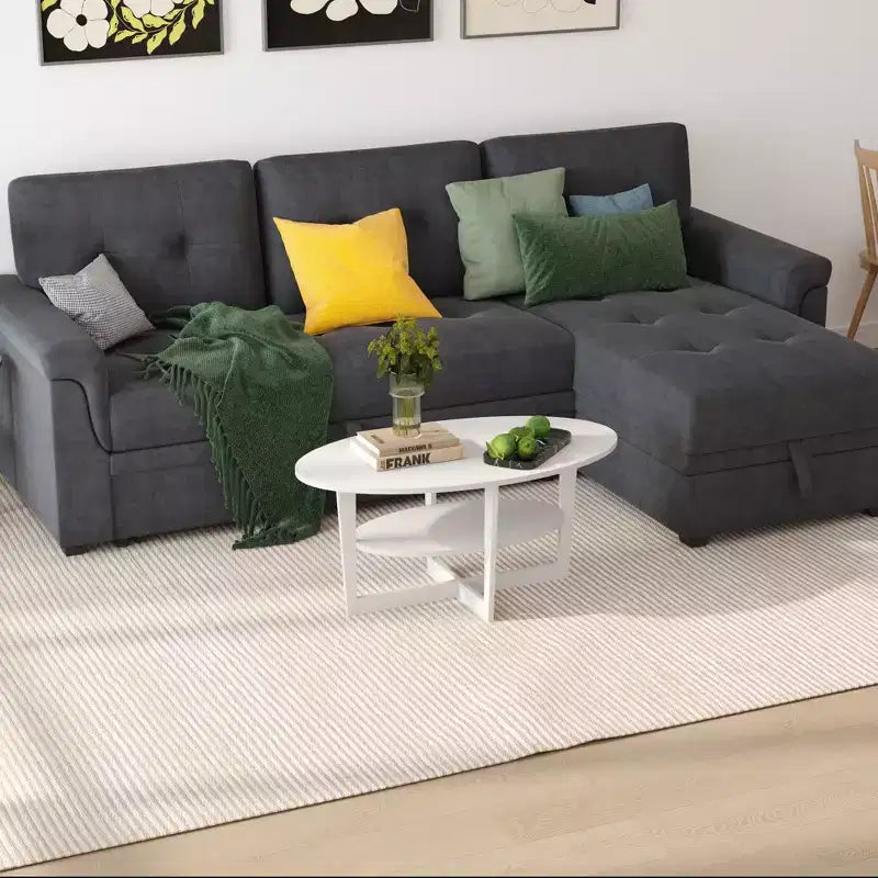 HOMLUX Tavolino da Caffè Ovale a 2 Livelli per Soggiorno con Ripiano Aperto, Finitura Effetto Legno