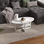 HOMLUX Tavolino da Caffè Ovale a 2 Livelli per Soggiorno con Ripiano Aperto, Finitura Effetto Legno