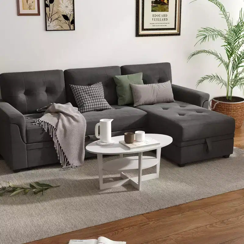 HOMLUX Tavolino da Caffè Ovale a 2 Livelli per Soggiorno con Ripiano Aperto, Finitura Effetto Legno
