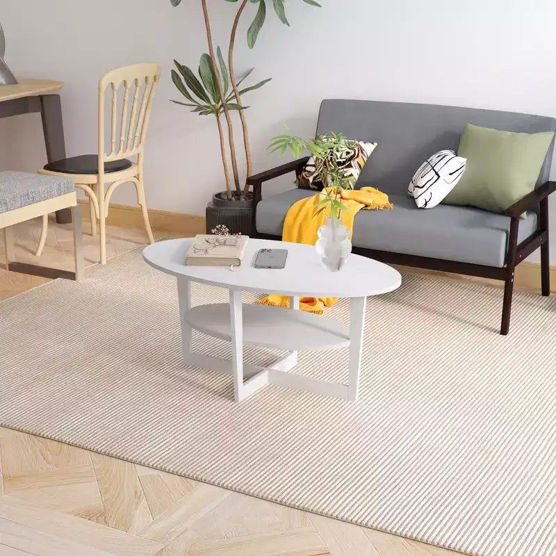 HOMLUX Tavolino da Caffè Ovale a 2 Livelli per Soggiorno con Ripiano Aperto, Finitura Effetto Legno