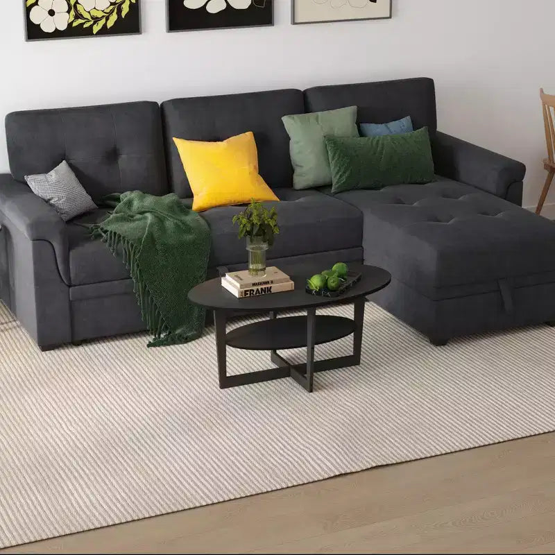 HOMLUX Tavolino da Caffè Ovale a 2 Livelli per Soggiorno con Ripiano Aperto, Finitura Effetto Legno