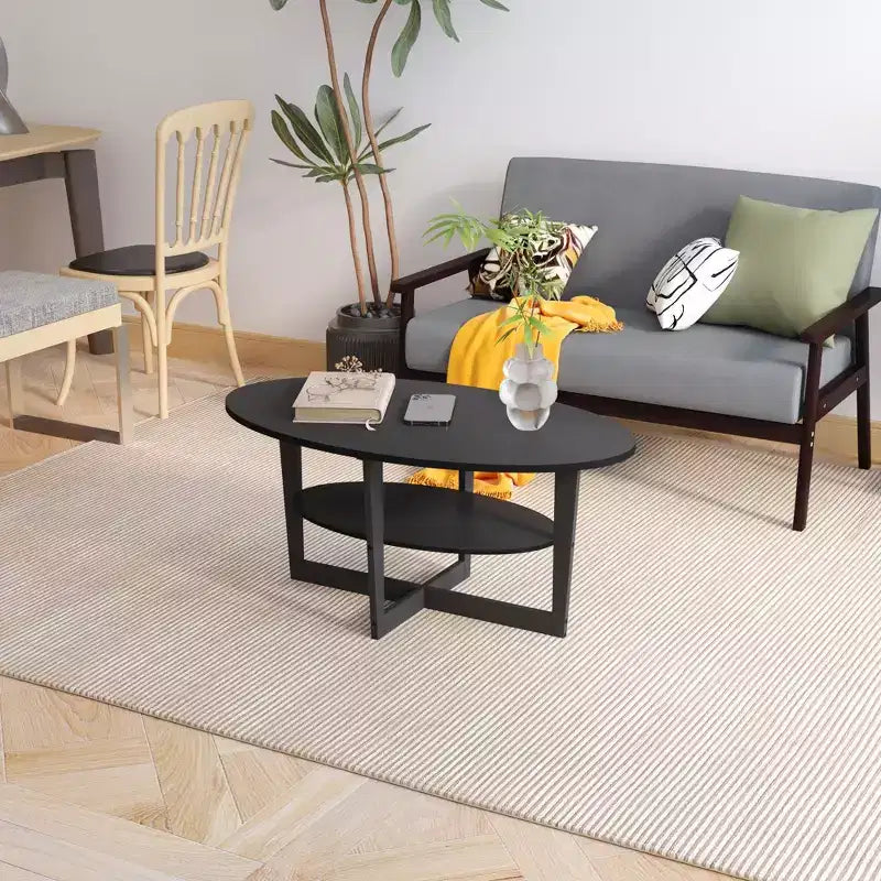 HOMLUX Tavolino da Caffè Ovale a 2 Livelli per Soggiorno con Ripiano Aperto, Finitura Effetto Legno