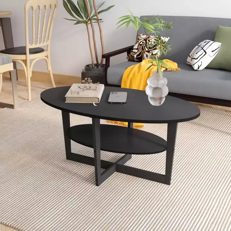 HOMLUX Tavolino da Caffè Ovale a 2 Livelli per Soggiorno con Ripiano Aperto, Finitura Effetto Legno