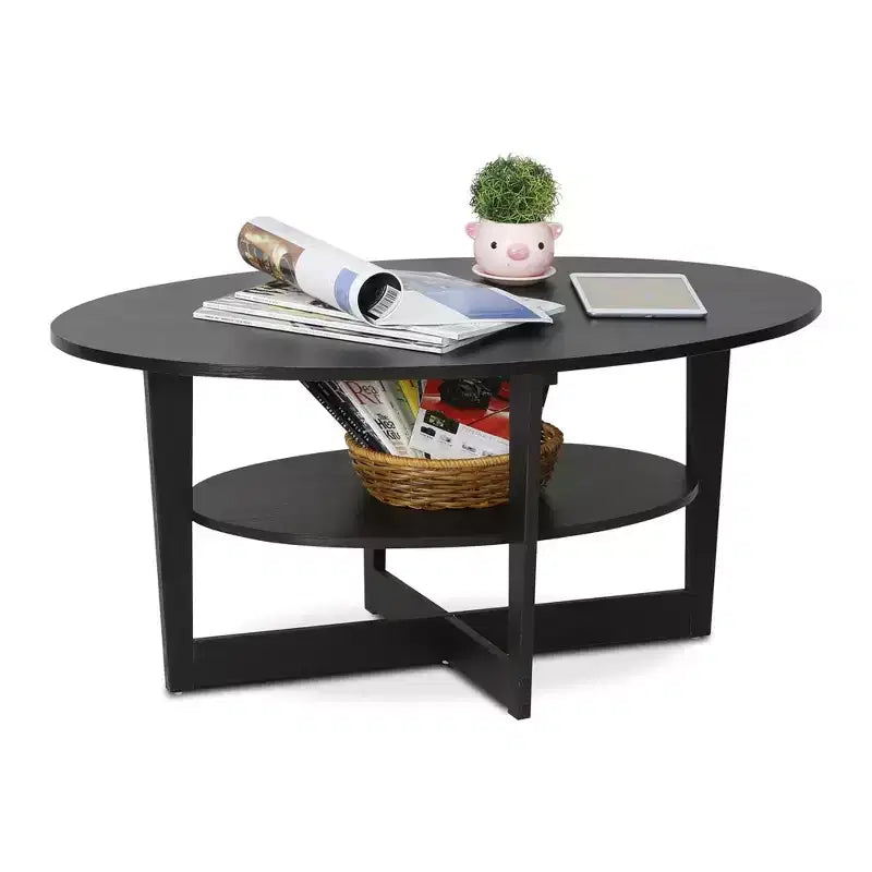 HOMLUX Oval Coffee Table 2-Tier Living Room Center Table with Open Shelf Storage, Wood Finish