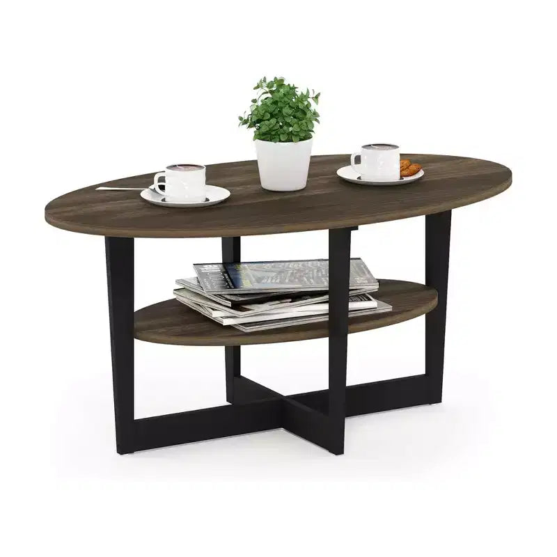 HOMLUX Tavolino da Caffè Ovale a 2 Livelli per Soggiorno con Ripiano Aperto, Finitura Effetto Legno