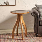 Okak Tavolino Vintage con 4 Gambe Ad Arco, Tavolino da Divano con Piano in Legno Scanalato, Tavolino d'Appoggio per Lato Divano, Tavolino d'Appoggio, Legno