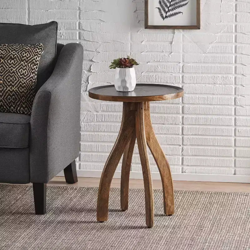 Okak Tavolino Vintage con 4 Gambe Ad Arco, Tavolino da Divano con Piano in Legno Scanalato, Tavolino d'Appoggio per Lato Divano, Tavolino d'Appoggio, Legno