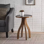 Okak Tavolino Vintage con 4 Gambe Ad Arco, Tavolino da Divano con Piano in Legno Scanalato, Tavolino d'Appoggio per Lato Divano, Tavolino d'Appoggio, Legno