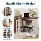 Comodino da Fattoria Grande 24" con Stazione di Ricarica - 2 prese CA e 2 USB, Tavolini da Salotto con Contenitore e Ripiano Regolabile, Tavolino Laterale Bianco