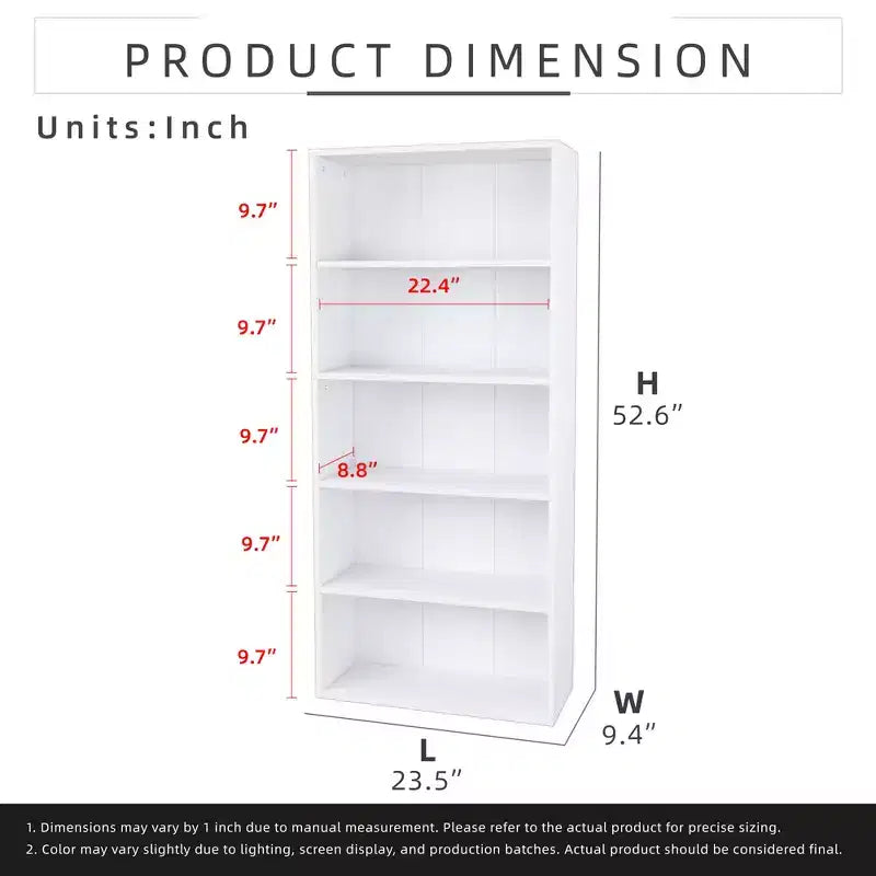 Libreria etagere Homez in legno da 134 cm con 5 ripiani regolabili