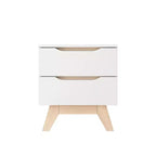 Homez 18.89 in. White and Natural Oak Rectangle Wood End Table with 2 Drawers