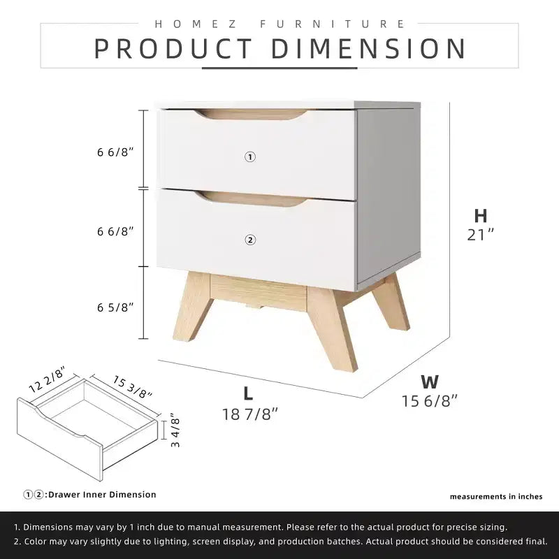 Homez 18.89 in. Tavolino rettangolare in legno bianco e rovere naturale con 2 cassetti