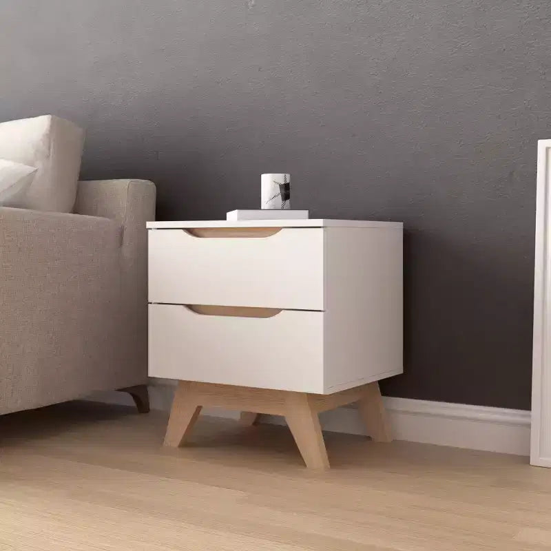 Homez 18.89 in. Tavolino rettangolare in legno bianco e rovere naturale con 2 cassetti