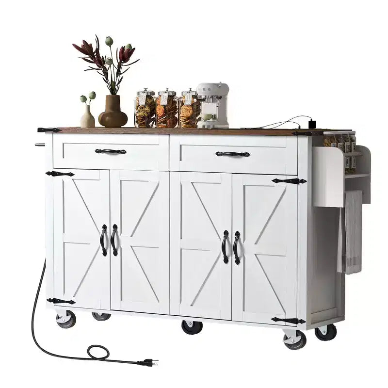Okak Isola Cucina con Presa Elettrica e Ribalta, Tavolo Isola Cucina con Portaspezie, Ante e Cassetti, Isola Cucina con Ruote per la Casa