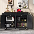 Okak Isola Cucina con Presa Elettrica e Ribalta, Tavolo Isola Cucina con Portaspezie, Ante e Cassetti, Isola Cucina con Ruote per la Casa