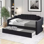 Upholstered Trundle Daybed Twin Size Daybed Sofa Frame with Twin Roll-Out Trundle for Bedroom, Black