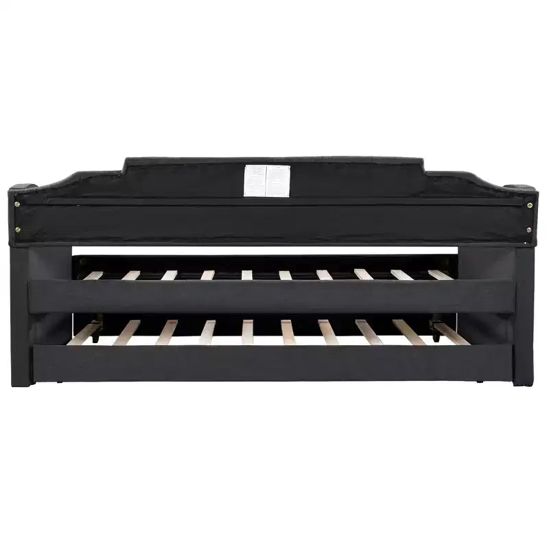 Divano Letto Estraibile Imbottito con Rotelle, Struttura Divano Letto Singolo per Camera da Letto, Nero