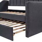 Divano Letto Estraibile Imbottito con Rotelle, Struttura Divano Letto Singolo per Camera da Letto, Nero