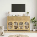 Credenza grande con 4 ante in vetro, mobile buffet con vano contenitore, tavolino da buffet per angolo caffè