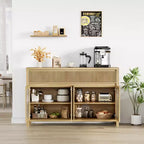 Credenza grande con 4 ante in vetro, mobile buffet con vano contenitore, tavolino da buffet per angolo caffè