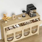 Credenza grande con 4 ante in vetro, mobile buffet con vano contenitore, tavolino da buffet per angolo caffè