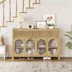 Credenza grande con 4 ante in vetro, mobile buffet con vano contenitore, tavolino da buffet per angolo caffè