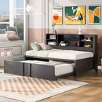 Letto a giorno in metallo singolo con testiera libreria, letto a giorno con letto estraibile e porte USB, letto a giorno Captain's con ripiani portaoggetti