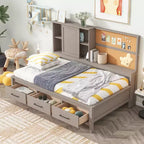 Letto a giorno in metallo singolo con testiera libreria, letto a giorno con letto estraibile e porte USB, letto a giorno Captain's con ripiani portaoggetti