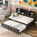 Letto a giorno in metallo singolo con testiera libreria, letto a giorno con letto estraibile e porte USB, letto a giorno Captain's con ripiani portaoggetti