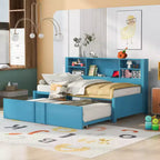 Letto a giorno in metallo singolo con testiera libreria, letto a giorno con letto estraibile e porte USB, letto a giorno Captain's con ripiani portaoggetti