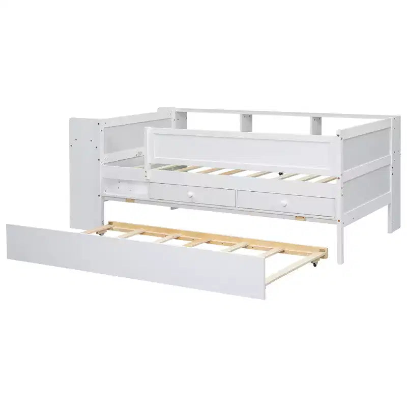 Letto a giorno in metallo singolo con testiera libreria, letto a giorno con letto estraibile e porte USB, letto a giorno Captain's con ripiani portaoggetti