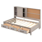 Letto a giorno in metallo singolo con testiera libreria, letto a giorno con letto estraibile e porte USB, letto a giorno Captain's con ripiani portaoggetti