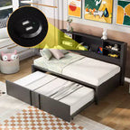 Letto a giorno in metallo singolo con testiera libreria, letto a giorno con letto estraibile e porte USB, letto a giorno Captain's con ripiani portaoggetti