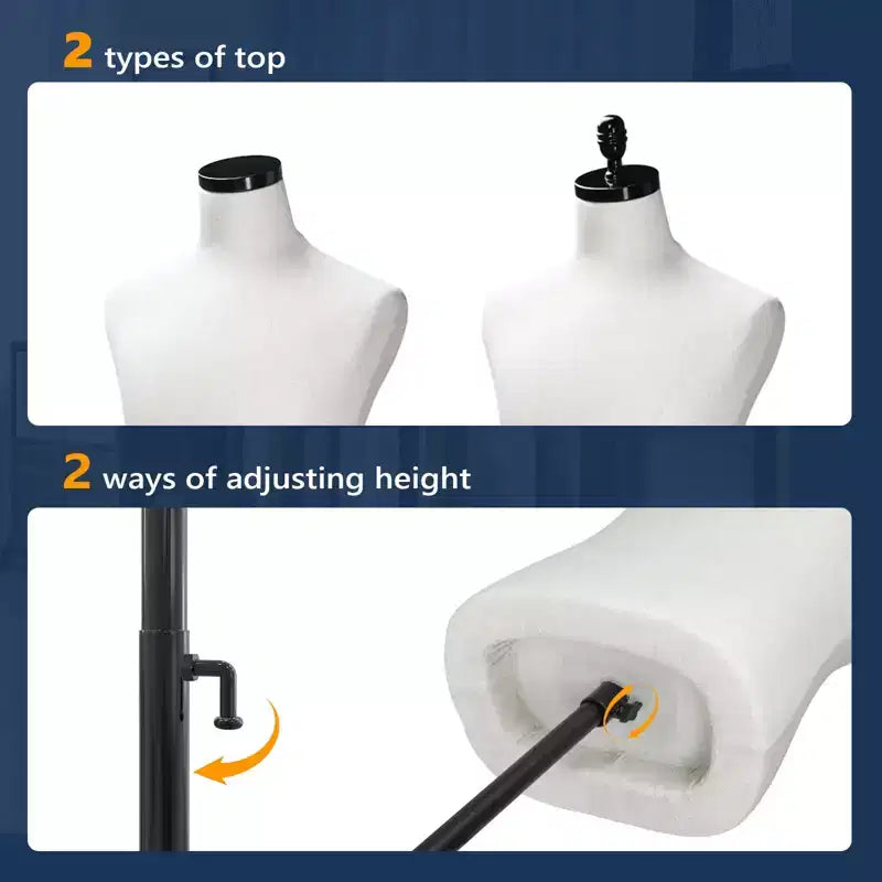 Manichino Torso Uomo VINGLI con Supporto in Legno/Metallo, Busto Maschile Regolabile in Altezza per Esposizione Abbigliamento e Sartoria (Base in Metallo)