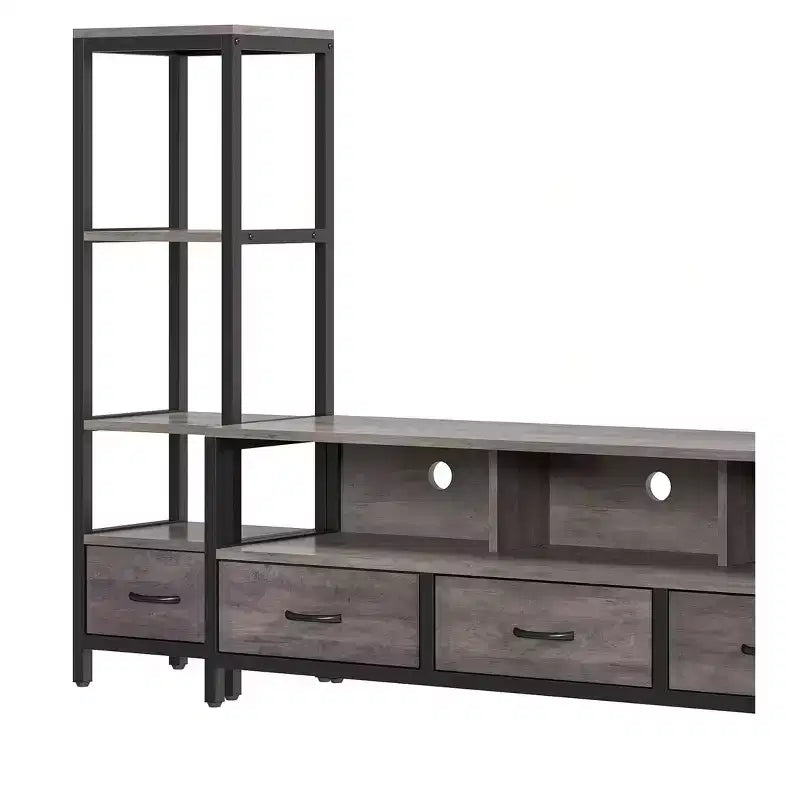 Supporti per TV LED per televisori da 65 pollici, mobile TV con librerie a 4 ripiani e prese di corrente, mobiletto console TV per soggiorno