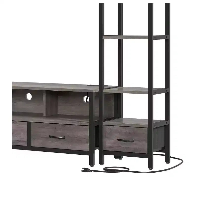 Supporti per TV LED per televisori da 65 pollici, mobile TV con librerie a 4 ripiani e prese di corrente, mobiletto console TV per soggiorno