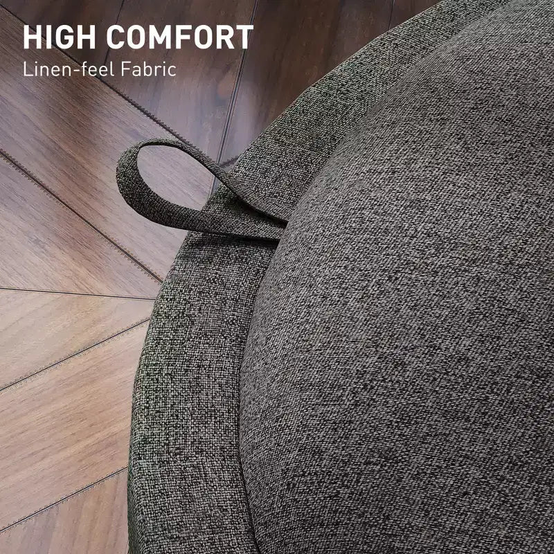 Pouf/Tavolino rotondo contenitore con vassoio ribaltabile, poggiapiedi rivestito in tessuto di lino con scomparto segreto