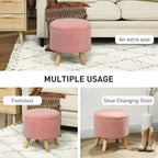 Pouf Ottomano Rotondo con Contenitore, Poggiapiedi Imbottito in Lino con Seduta Imbottita, Spazio Nascosto e Gambe in Legno