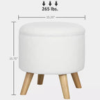 Pouf Ottomano Rotondo con Contenitore, Poggiapiedi Imbottito in Lino con Seduta Imbottita, Spazio Nascosto e Gambe in Legno
