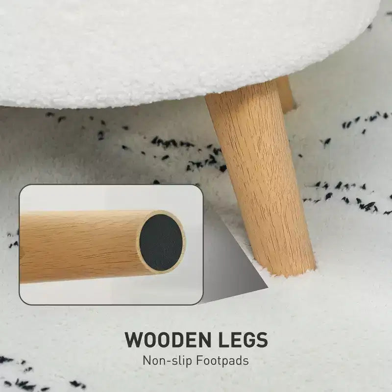 Pouf Ottomano Rotondo con Contenitore, Poggiapiedi Imbottito in Lino con Seduta Imbottita, Spazio Nascosto e Gambe in Legno