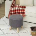 Pouf Ottomano Rotondo con Contenitore, Poggiapiedi Imbottito in Lino con Seduta Imbottita, Spazio Nascosto e Gambe in Legno